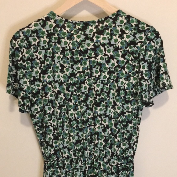 Dex Floral Ruffled Mini Dress Teal Blue Short Sleeve V Neck - Picture 3 of 8